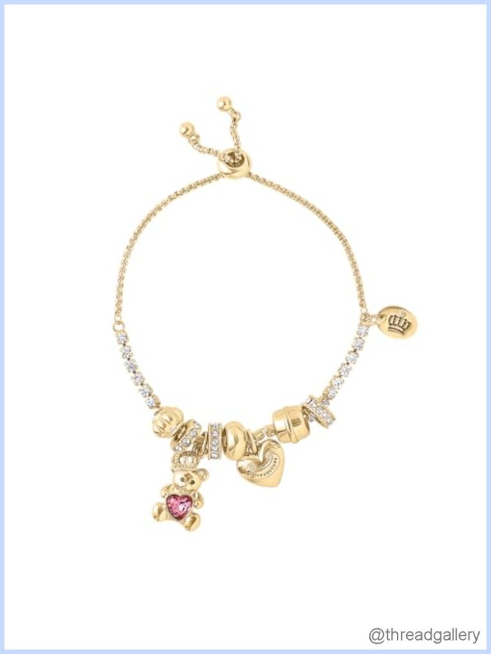 Adjustable Tennis Bracelet with 7 Charms Gold-Tone